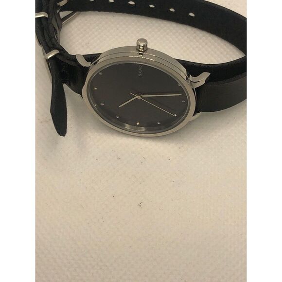 Skagen SKW2582 Women's Black Leather Analog Blue Dial Quartz Genuine Watch OL37 - Picture 6 of 9